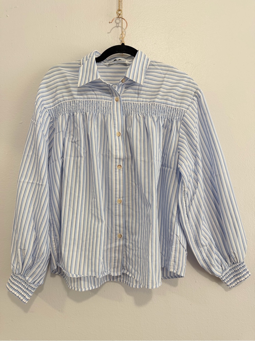 Zara Light Blue and White Striped Shirt
